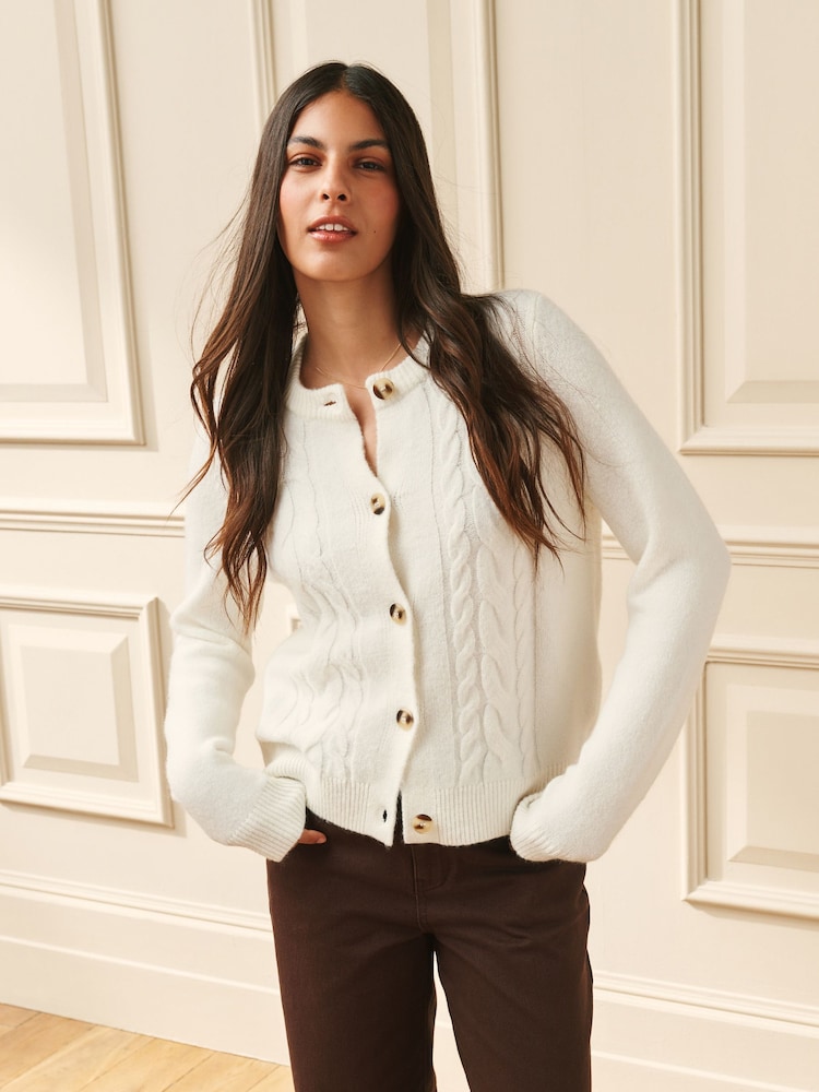 Laura Ashley Cream Cable Knit Cardigan - Image 1 of 4