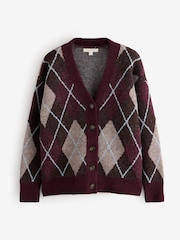 Laura Ashley Brown/Purple Argyle V-Neck Boyfriend Cardigan - Image 4 of 6