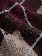 Laura Ashley Brown/Purple Argyle V-Neck Boyfriend Cardigan - Image 6 of 6