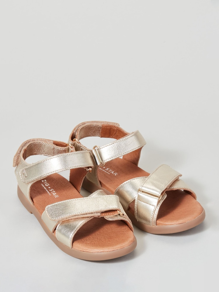 Zig+Star Gold Rae Junior Cross-Strap Sandals - Image 1 of 3 Zig+Star Gold Rae Junior Cross-Strap Sandals - Image 1 of 3