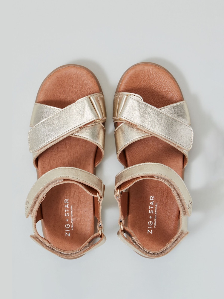 Zig+Star Gold Rae Junior Cross-Strap Sandals - Image 2 of 3 Zig+Star Gold Rae Junior Cross-Strap Sandals - Image 2 of 3