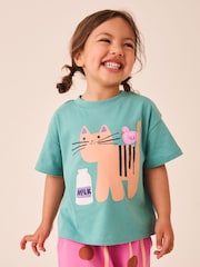 綠色貓咪 - Short Sleeve T-Shirt and Barrel Trousers Set (3mths-7yrs) - 圖片 3/8