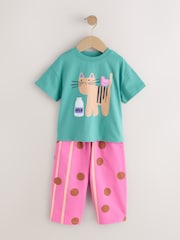 綠色貓咪 - Short Sleeve T-Shirt and Barrel Trousers Set (3mths-7yrs) - 圖片 4/8