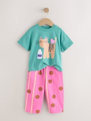 綠色貓咪 - Short Sleeve T-Shirt and Barrel Trousers Set (3mths-7yrs) - 圖片 5/8