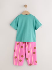 綠色貓咪 - Short Sleeve T-Shirt and Barrel Trousers Set (3mths-7yrs) - 圖片 6/8