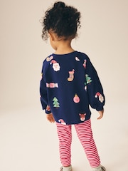 Navy Christmas Long Sleeve Ribbed Raglan Top and Leggings Set (3mths-7yrs) - Image 2 of 9