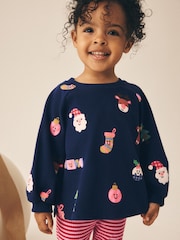 Navy Christmas Long Sleeve Ribbed Raglan Top and Leggings Set (3mths-7yrs) - Image 3 of 9