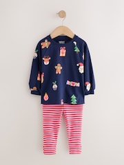 Navy Christmas Long Sleeve Ribbed Raglan Top and Leggings Set (3mths-7yrs) - Image 5 of 9