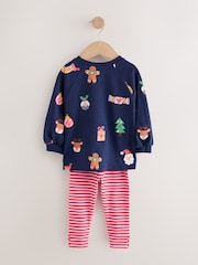 Navy Christmas Long Sleeve Ribbed Raglan Top and Leggings Set (3mths-7yrs) - Image 7 of 9
