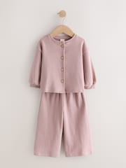 Pink Ribbed Raglan Cardigan and Wide Leg Trousers Set (3mths-7yrs) - Image 6 of 10