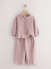 Pink Ribbed Raglan Cardigan and Wide Leg Trousers Set (3mths-7yrs) - Image 7 of 10
