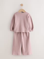 Pink Ribbed Raglan Cardigan and Wide Leg Trousers Set (3mths-7yrs) - Image 8 of 10