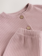 Pink Ribbed Raglan Cardigan and Wide Leg Trousers Set (3mths-7yrs) - Image 9 of 10
