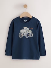 Navy/Tan/Stone Vehicles Graphic Long Sleeve Relaxed Fit T-Shirts 3 Pack (3-16yrs) - Image 4 of 9