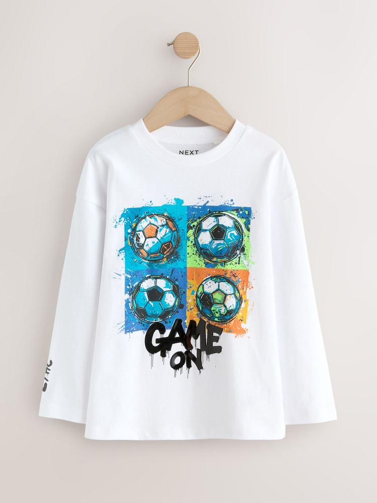 Black/Grey/White Graphic Long Sleeve Relaxed Fit T-Shirts 3 Pack (3-16yrs) - Image 2 of 8