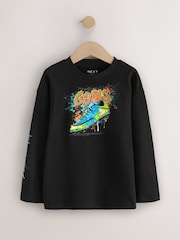Black/Grey/White Graphic Long Sleeve Relaxed Fit T-Shirts 3 Pack (3-16yrs) - Image 3 of 8