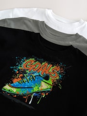 Black/Grey/White Graphic Long Sleeve Relaxed Fit T-Shirts 3 Pack (3-16yrs) - Image 7 of 8