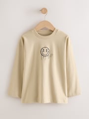 Stone/Khaki/Charcoal Graphic Long Sleeve Relaxed Fit T-Shirts 3 Pack (3-16yrs) - Image 2 of 7