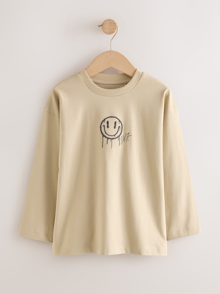 Stone/Khaki/Charcoal Graphic Long Sleeve Relaxed Fit T-Shirts 3 Pack (3-16yrs) - Image 2 of 7