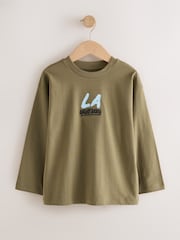 Stone/Khaki/Charcoal Graphic Long Sleeve Relaxed Fit T-Shirts 3 Pack (3-16yrs) - Image 4 of 7
