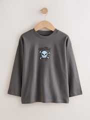 Stone/Khaki/Charcoal Graphic Long Sleeve Relaxed Fit T-Shirts 3 Pack (3-16yrs) - Image 5 of 7