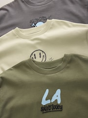 Stone/Khaki/Charcoal Graphic Long Sleeve Relaxed Fit T-Shirts 3 Pack (3-16yrs) - Image 6 of 7