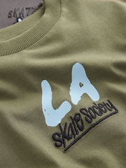Stone/Khaki/Charcoal Graphic Long Sleeve Relaxed Fit T-Shirts 3 Pack (3-16yrs) - Image 7 of 7