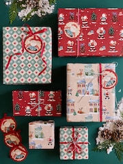 Set of 3 Red and Green Classic Santa Christmas Wrapping Paper Set of 3, 3m Gift Tags and Ribbons Set - Image 1 of 4