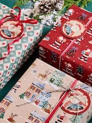 Set of 3 Red and Green Classic Santa Christmas Wrapping Paper Set of 3, 3m Gift Tags and Ribbons Set - Image 2 of 4