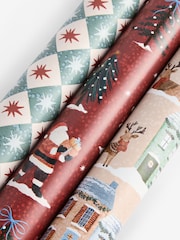Set of 3 Red and Green Classic Santa Christmas Wrapping Paper Set of 3, 3m Gift Tags and Ribbons Set - Image 4 of 4