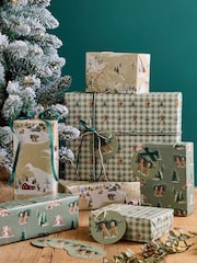 Set of 3 Green and Natural Gingerbread Christmas Wrapping Paper Set of 3, 3m Gift Tags and Ribbons Set - Image 1 of 4