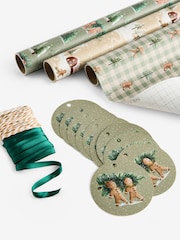 Set of 3 Green and Natural Gingerbread Christmas Wrapping Paper Set of 3, 3m Gift Tags and Ribbons Set - Image 3 of 4