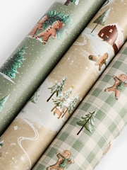 Set of 3 Green and Natural Gingerbread Christmas Wrapping Paper Set of 3, 3m Gift Tags and Ribbons Set - Image 4 of 4