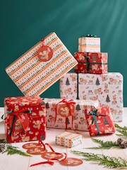 Set of 3 Red Hamish the Highland Cow Christmas Wrapping Paper Set of 3, 3m Gift Tags and Ribbons Set - Image 1 of 4