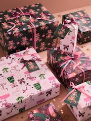 Set of 3 Pink Bow Ho Ho Christmas Wrapping Paper Set of 3, 3m Gift Tags and Ribbons Set - Image 1 of 3