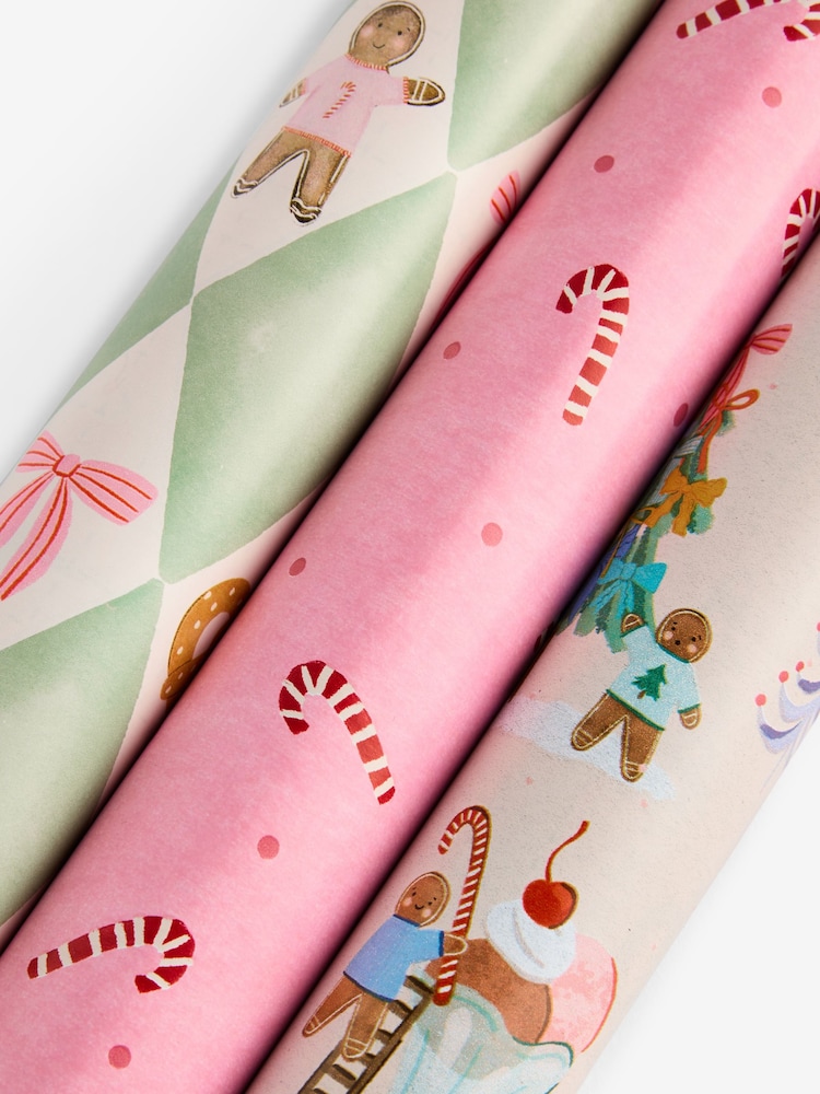 Set of 3 Pink Sweet Treat Christmas Wrapping Paper Set of 3, 3m Gift Tags and Ribbons Set - Image 2 of 2 Set of 3 Pink Sweet Treat Christmas Wrapping Paper Set of 3, 3m Gift Tags and Ribbons Set - Image 2 of 2