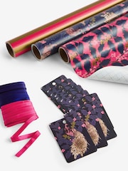 Set of 3 Pink and Blue Peacock Christmas Wrapping Paper Set of 3, 3m Gift Tags and Ribbons Set - Image 3 of 4