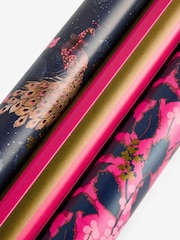 Set of 3 Pink and Blue Peacock Christmas Wrapping Paper Set of 3, 3m Gift Tags and Ribbons Set - Image 4 of 4