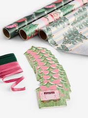 Set of 3 Pink and Green Market Scene Christmas Wrapping Paper Set of 3, 3m Gift Tags and Ribbons Set - Image 1 of 2