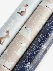 Set of 3 Blue and White Winter Wood Christmas Wrapping Paper Set of 3, 3m Gift Tags and Ribbons Set - Image 2 of 2