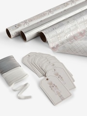 Set of 3 Silver Nutcracker Christmas Wrapping Paper Set of 3, 3m Gift Tags and Ribbons Set - Image 3 of 4