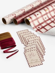 Set of 3 Red Holiday Cheer Christmas Wrapping Paper Set of 3, 3m Gift Tags and Ribbons Set - Image 3 of 4