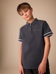Charcoal Grey Zip Neck Short Sleeve Jersey Polo Shirt (3-16yrs) - Image 1 of 4