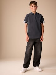 Charcoal Grey Zip Neck Short Sleeve Jersey Polo Shirt (3-16yrs) - Image 2 of 4