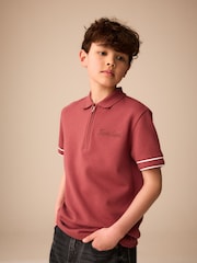 Rust Brown Zip Neck Short Sleeve Jersey Polo Shirt (3-16yrs) - Image 1 of 8