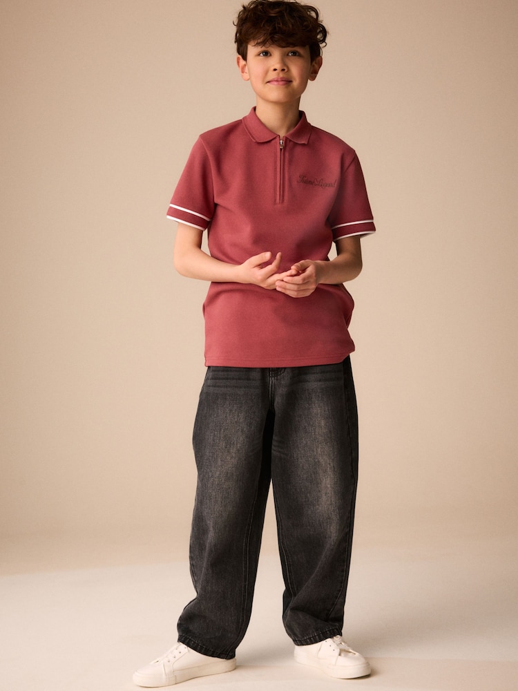 Rust Brown Zip Neck Short Sleeve Jersey Polo Shirt (3-16yrs) - Image 2 of 8 Rust Brown Zip Neck Short Sleeve Jersey Polo Shirt (3-16yrs) - Image 2 of 8