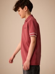 Rust Brown Zip Neck Short Sleeve Jersey Polo Shirt (3-16yrs) - Image 4 of 8