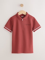 Rust Brown Zip Neck Short Sleeve Jersey Polo Shirt (3-16yrs) - Image 5 of 8