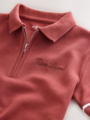 Rust Brown Zip Neck Short Sleeve Jersey Polo Shirt (3-16yrs) - Image 7 of 8