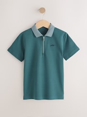 Green Zip Neck Short Sleeve Jersey Polo Shirt (3-16yrs) - Image 1 of 4
